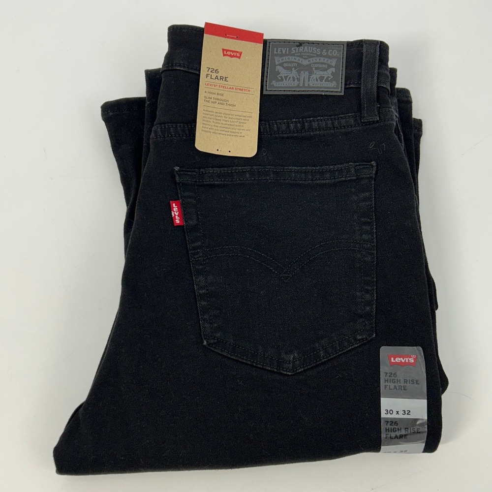 Levi 726 Flare Jeans Women's 30x32 Black Stellar Stretch‎ High Rise NEW